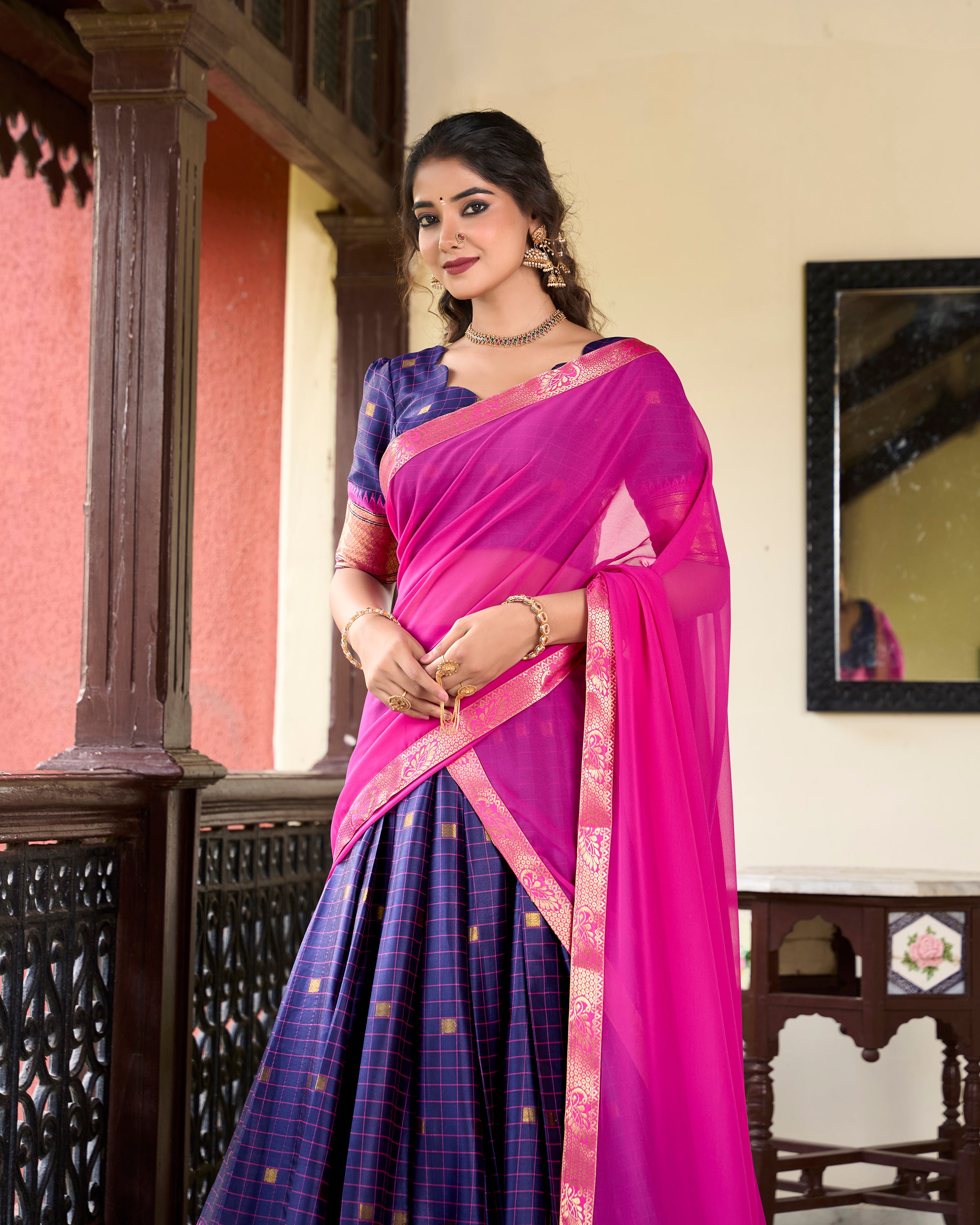 Lorenvalley Blue Cotton Silk Weaving Work With Paithani Concept Lehenga Choli - Distacart