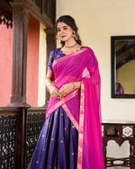 Thumbnail for Lorenvalley Blue Cotton Silk Weaving Work With Paithani Concept Lehenga Choli - Distacart