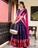 Thumbnail for Lorenvalley Blue Cotton Silk Weaving Work With Paithani Concept Lehenga Choli - Distacart