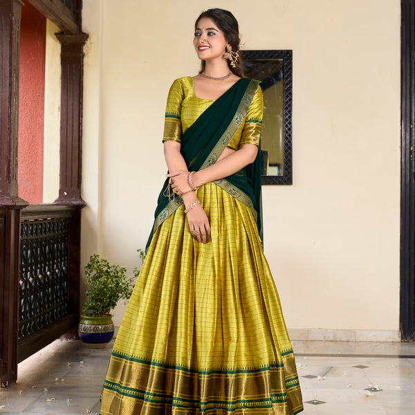 Lorenvalley Green Cotton Silk Weaving Work With Paithani Concept Lehenga Choli - Distacart
