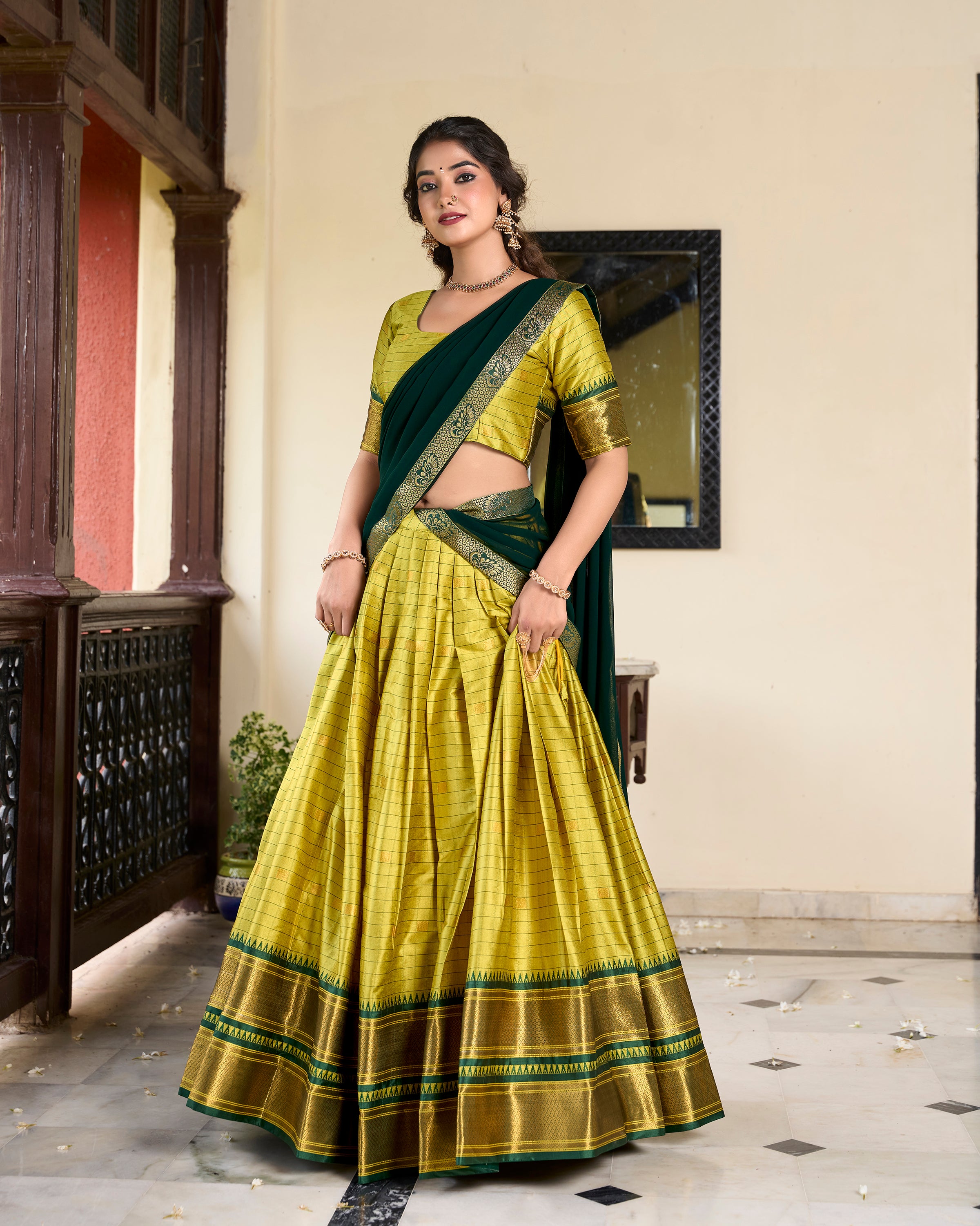 Lorenvalley Green Cotton Silk Weaving Work With Paithani Concept Lehenga Choli - Distacart