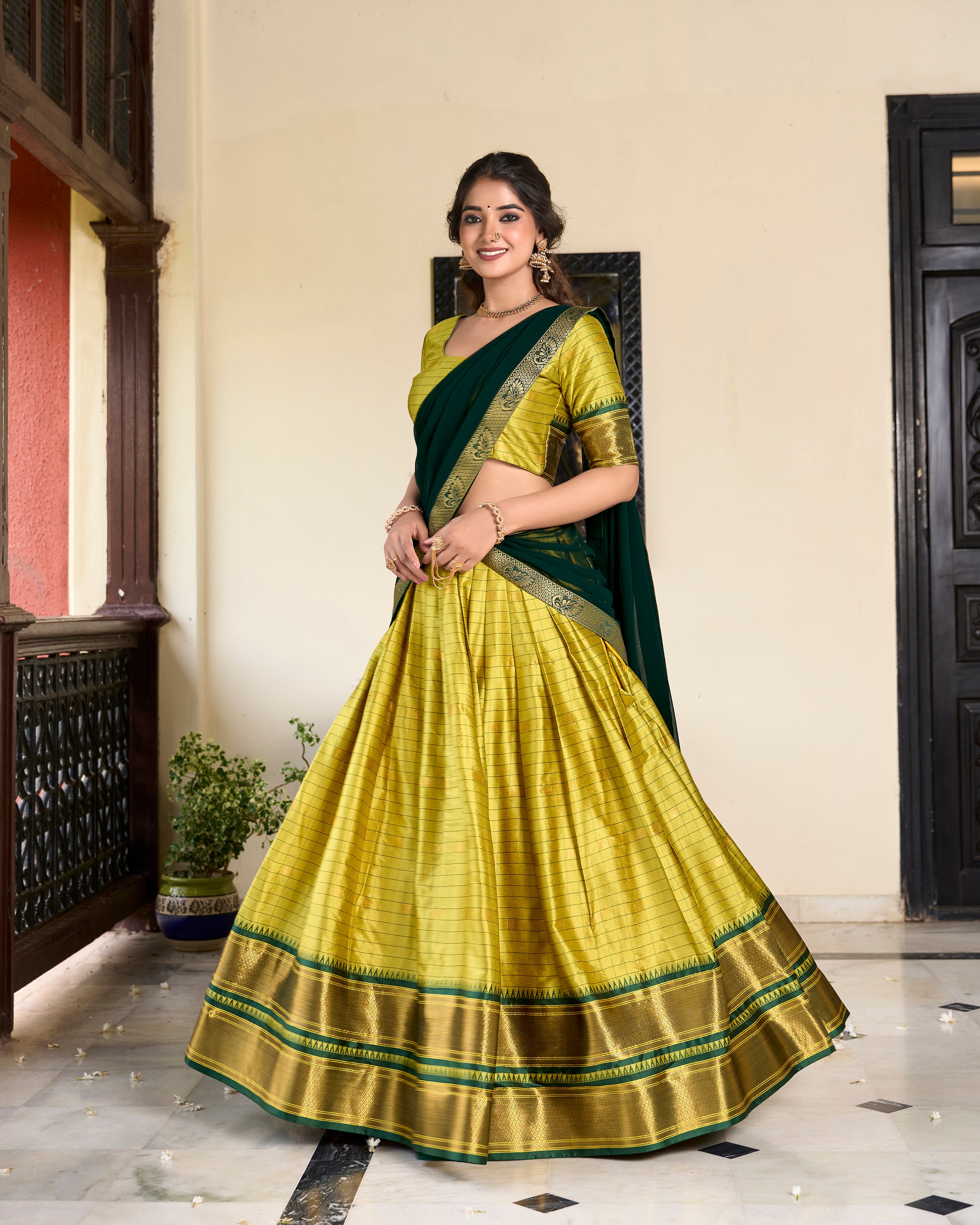 Lorenvalley Green Cotton Silk Weaving Work With Paithani Concept Lehenga Choli - Distacart