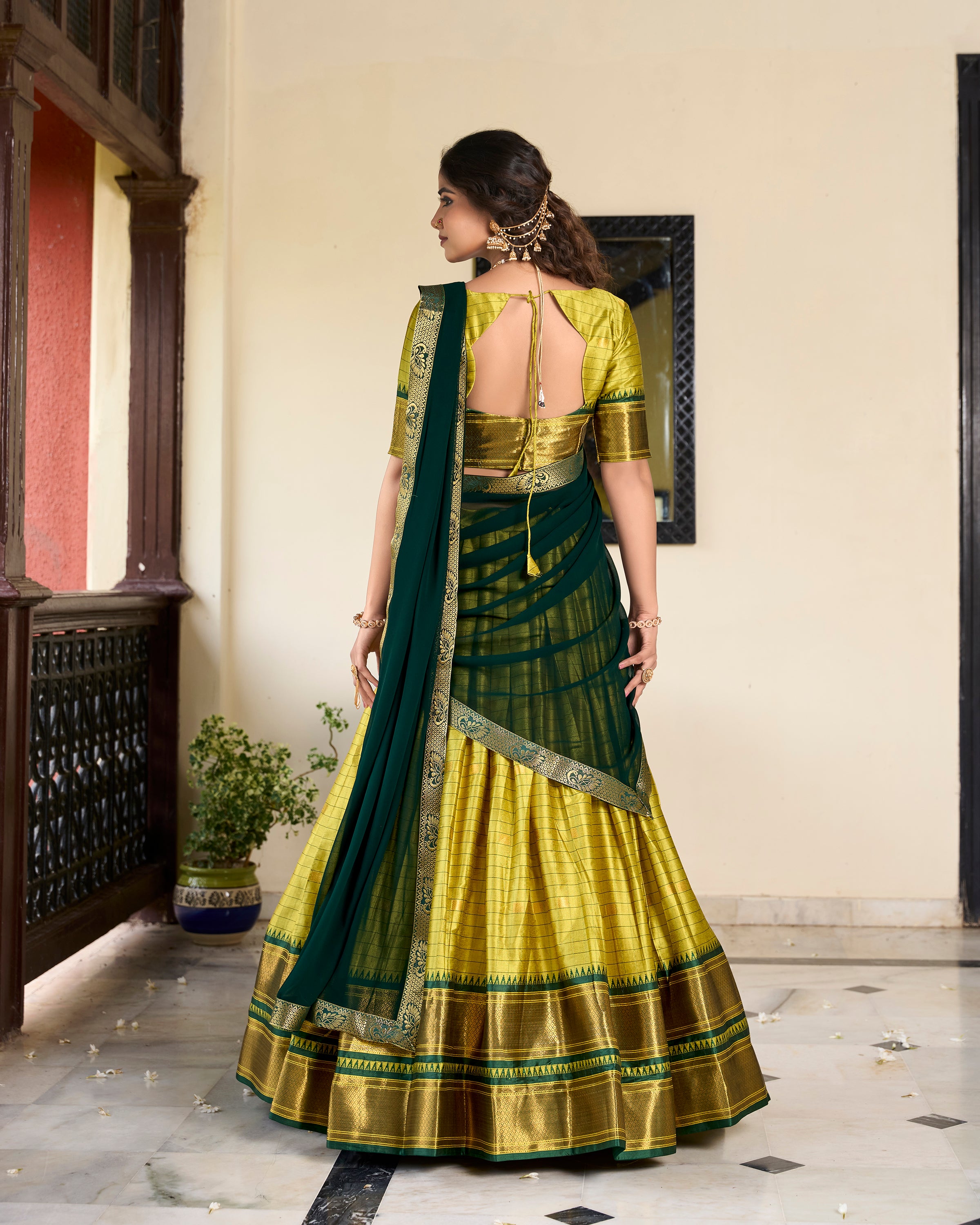Lorenvalley Green Cotton Silk Weaving Work With Paithani Concept Lehenga Choli - Distacart