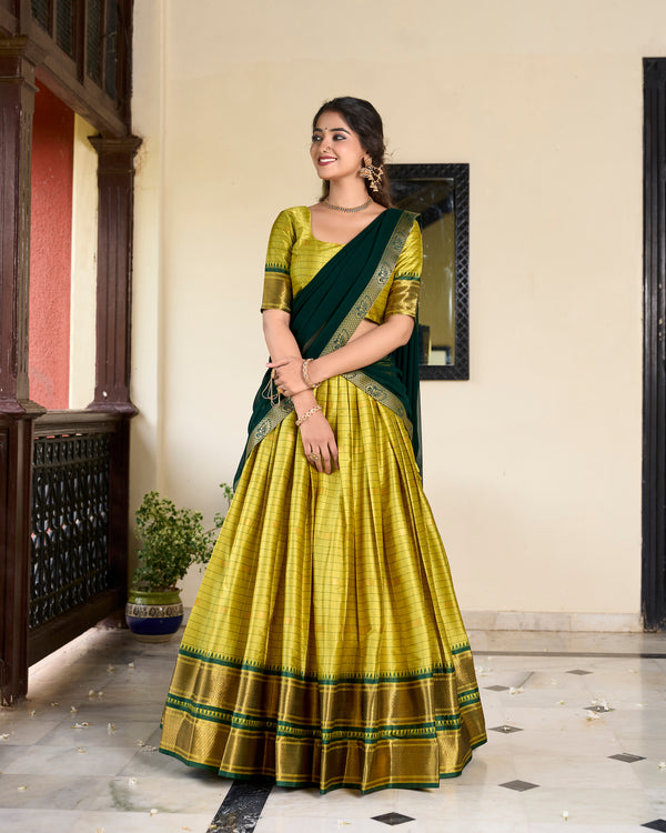 Lorenvalley Green Cotton Silk Weaving Work With Paithani Concept Lehenga Choli - Distacart