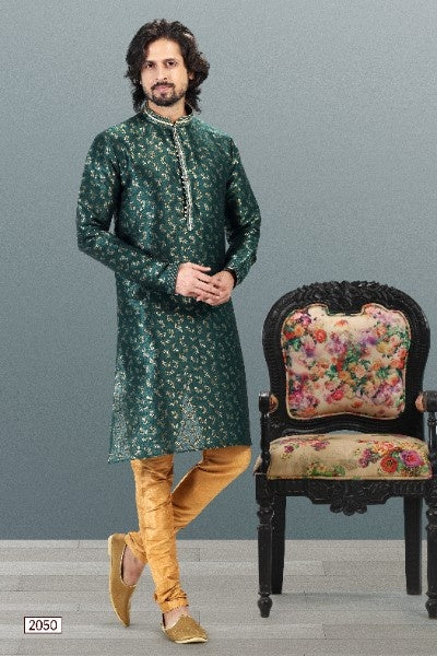 Raivat Ethnic Jacquard Banarasi Silk Pintux Work Kurta Pajama In Green Colour - Distacart