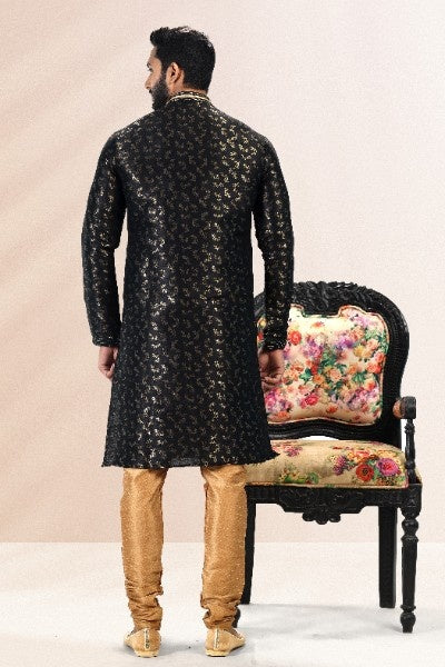 Raivat Ethnic Jacquard Banarasi Silk Pintux Work Kurta Pajama In Black Colour - Distacart