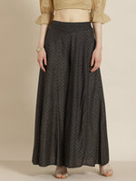 Thumbnail for Juniper Black Geometric Printed Rayon Flared Women Palazzo With One Pocket - Distacart