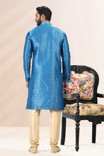 Thumbnail for Raivat Ethnic Jacquard Banarasi Silk Pintux Work Kurta Pajama In Blue Colour - Distacart