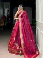Thumbnail for Lorenvalley Fashion Pink Silk Zari Weaving Work Lehenga Choli with Dupatta - Dista
