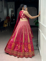 Thumbnail for Lorenvalley Fashion Pink Silk Zari Weaving Work Lehenga Choli with Dupatta - Dista