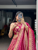 Thumbnail for Lorenvalley Fashion Pink Silk Zari Weaving Work Lehenga Choli with Dupatta - Dista