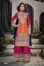 Thumbnail for Anaita Orange And Pink Embroidered Viscose Chinon Salwar Suit - Distacart