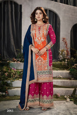 Thumbnail for Anaita Orange And Pink Embroidered Viscose Chinon Salwar Suit - Distacart