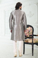 Thumbnail for Raivat Ethnic Banarasi Silk Pintux Work Kurta Pajama In Grey Colour - Distacart
