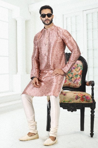 Raivat Ethnic Banarasi Silk Pintux Work Kurta Pajama In Onion Pink Colour - Distacart