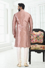 Thumbnail for Raivat Ethnic Banarasi Silk Pintux Work Kurta Pajama In Onion Pink Colour - Distacart