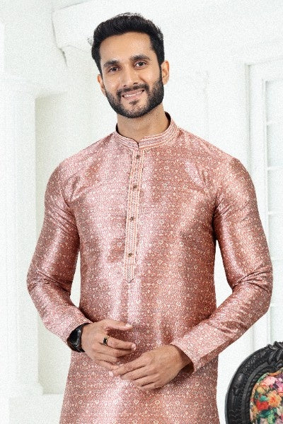 Raivat Ethnic Banarasi Silk Pintux Work Kurta Pajama In Onion Pink Colour - Distacart