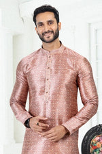 Thumbnail for Raivat Ethnic Banarasi Silk Pintux Work Kurta Pajama In Onion Pink Colour - Distacart