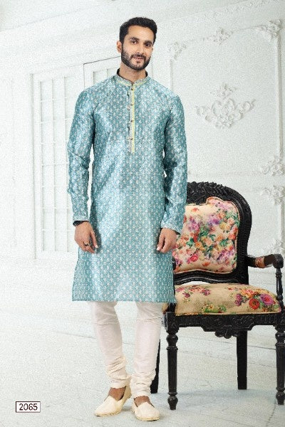 Raivat Ethnic Banarasi Silk Pintux Work Kurta Pajama In Blue Colour - Distacart
