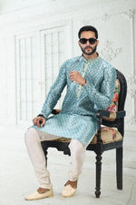 Thumbnail for Raivat Ethnic Banarasi Silk Pintux Work Kurta Pajama In Blue Colour - Distacart