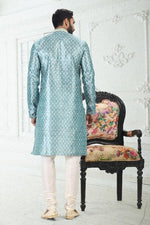 Thumbnail for Raivat Ethnic Banarasi Silk Pintux Work Kurta Pajama In Blue Colour - Distacart