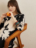 Thumbnail for Indo Era Black Floral Printed V-Neck Sequinned A-Line Kurta With Salwar