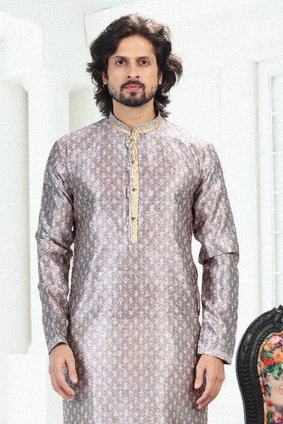 Raivat Ethnic Banarasi Silk Pintux Work Kurta Pajama In Grey Colour - Distacart
