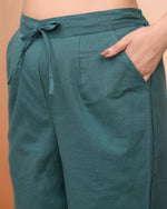 Thumbnail for Vaasva Women Ferozi Cotton Flax Solid Straight Pants