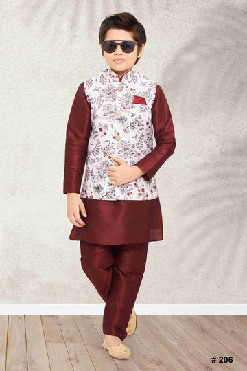 Raivat Ethnic Banarasi Silk Digital Printed Kurta Pajama With Jacket In Off White Colour - Distacart