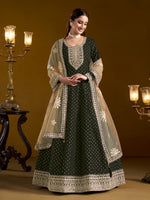 Thumbnail for Anaita Black Embroidered Jacquard Chanderi Anarkali Suit - Distacart