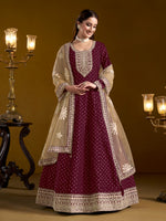 Thumbnail for Anaita Purple Embroidered Jacquard Chanderi Anarkali Suit - Distacart
