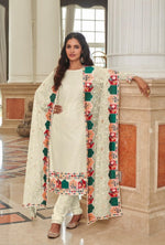 Thumbnail for Anaita Cream Faux Georgette Plazzo Suit With Embroidery & Sequins Work - Distacart