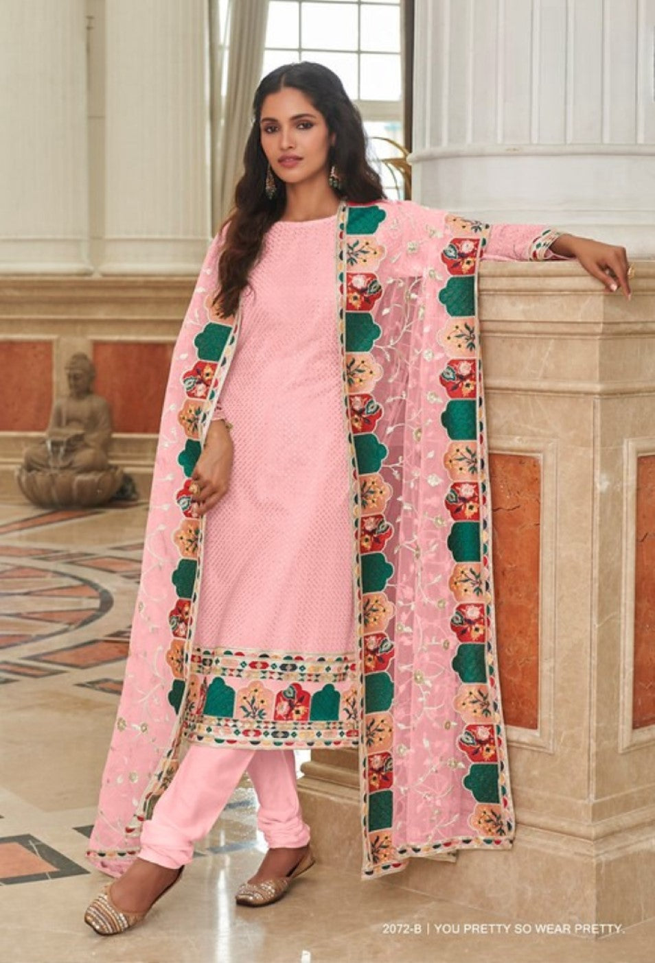 Anaita Baby Pink Faux Georgette Plazzo Suit With Embroidery & Sequins Work - Distacart