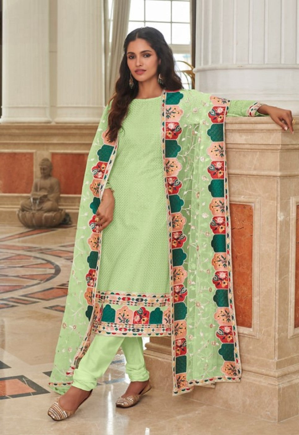 Anaita Green Faux Georgette Plazzo Suit With Embroidery & Sequins Work - Distacart