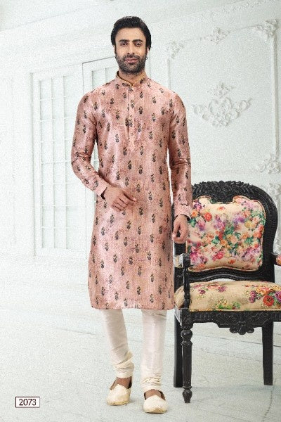 Raivat Ethnic Banarasi Silk Pintux Work Kurta Pajama In Peach Colour - Distacart