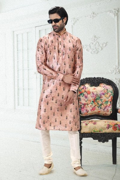 Raivat Ethnic Banarasi Silk Pintux Work Kurta Pajama In Peach Colour - Distacart