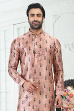 Thumbnail for Raivat Ethnic Banarasi Silk Pintux Work Kurta Pajama In Peach Colour - Distacart