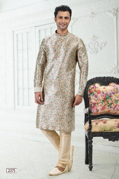 Raivat Ethnic Banarasi Silk Pintux Work Kurta Pajama In Cream Green Colour - Distacart