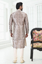 Thumbnail for Raivat Ethnic Banarasi Silk Pintux Work Kurta Pajama In Cream Grey Colour - Distacart