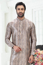 Thumbnail for Raivat Ethnic Banarasi Silk Pintux Work Kurta Pajama In Cream Grey Colour - Distacart