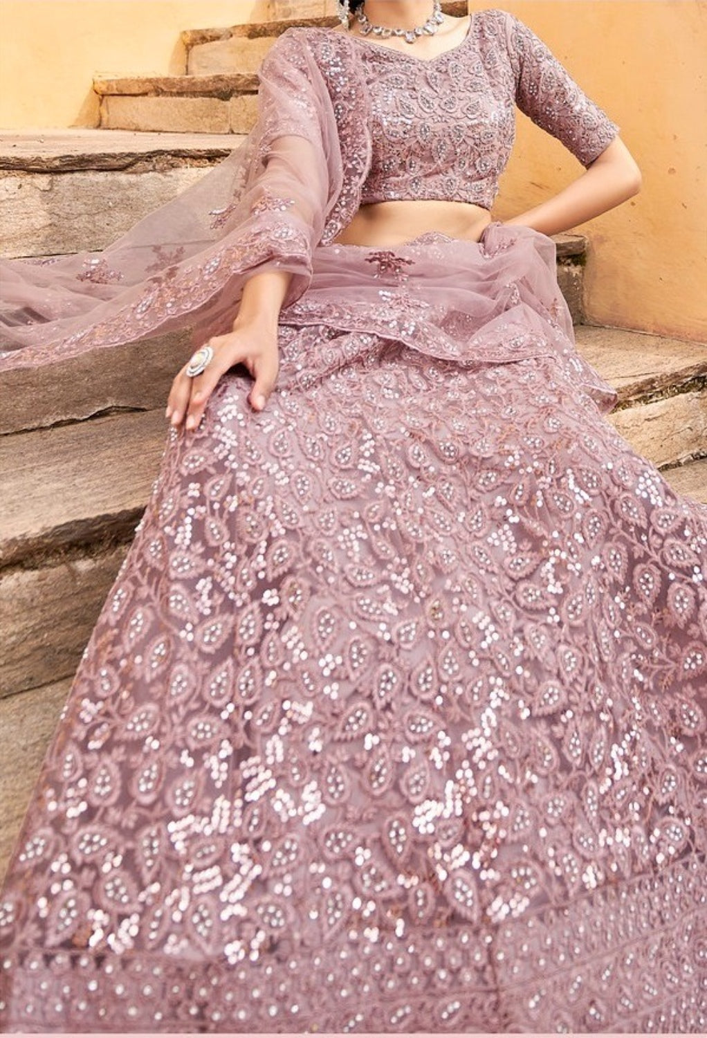 Anaita Purple Net Lehenga Choli With Embroidery & Sequence Work - Distacart