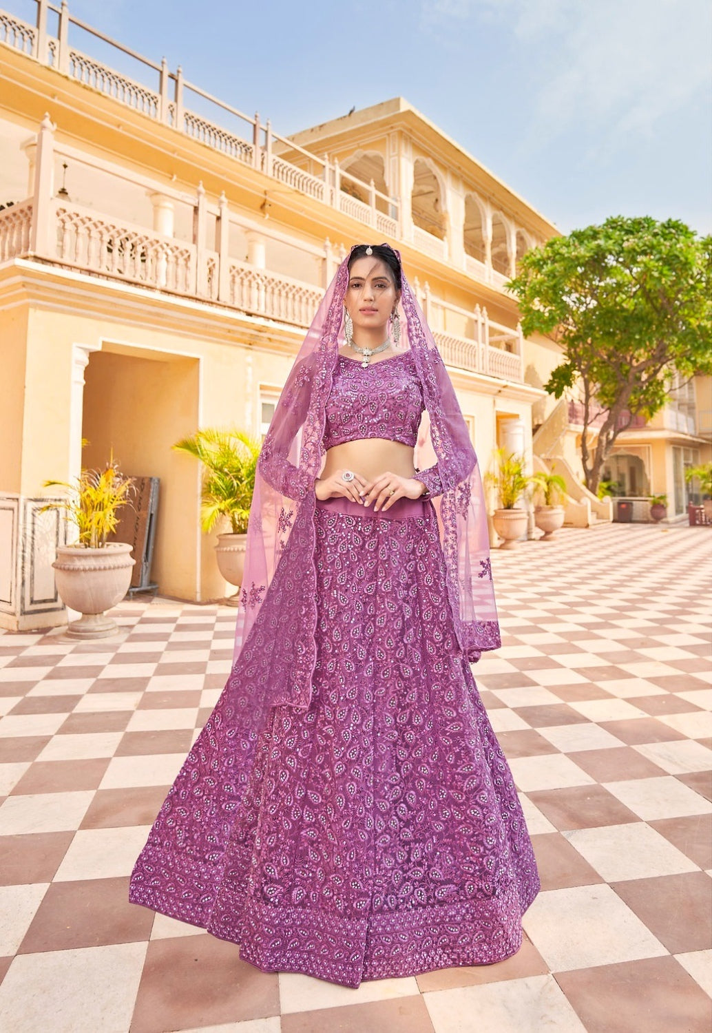 Anaita Purple Net Lehenga Choli With Embroidery & Sequence Work - Distacart