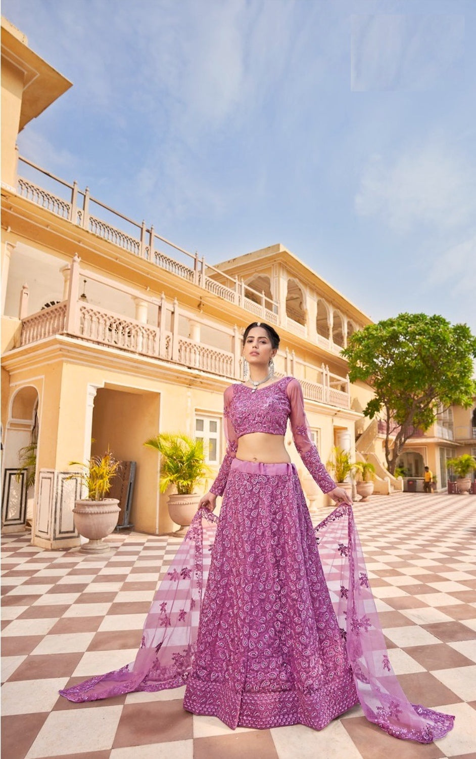 Anaita Purple Net Lehenga Choli With Embroidery & Sequence Work - Distacart
