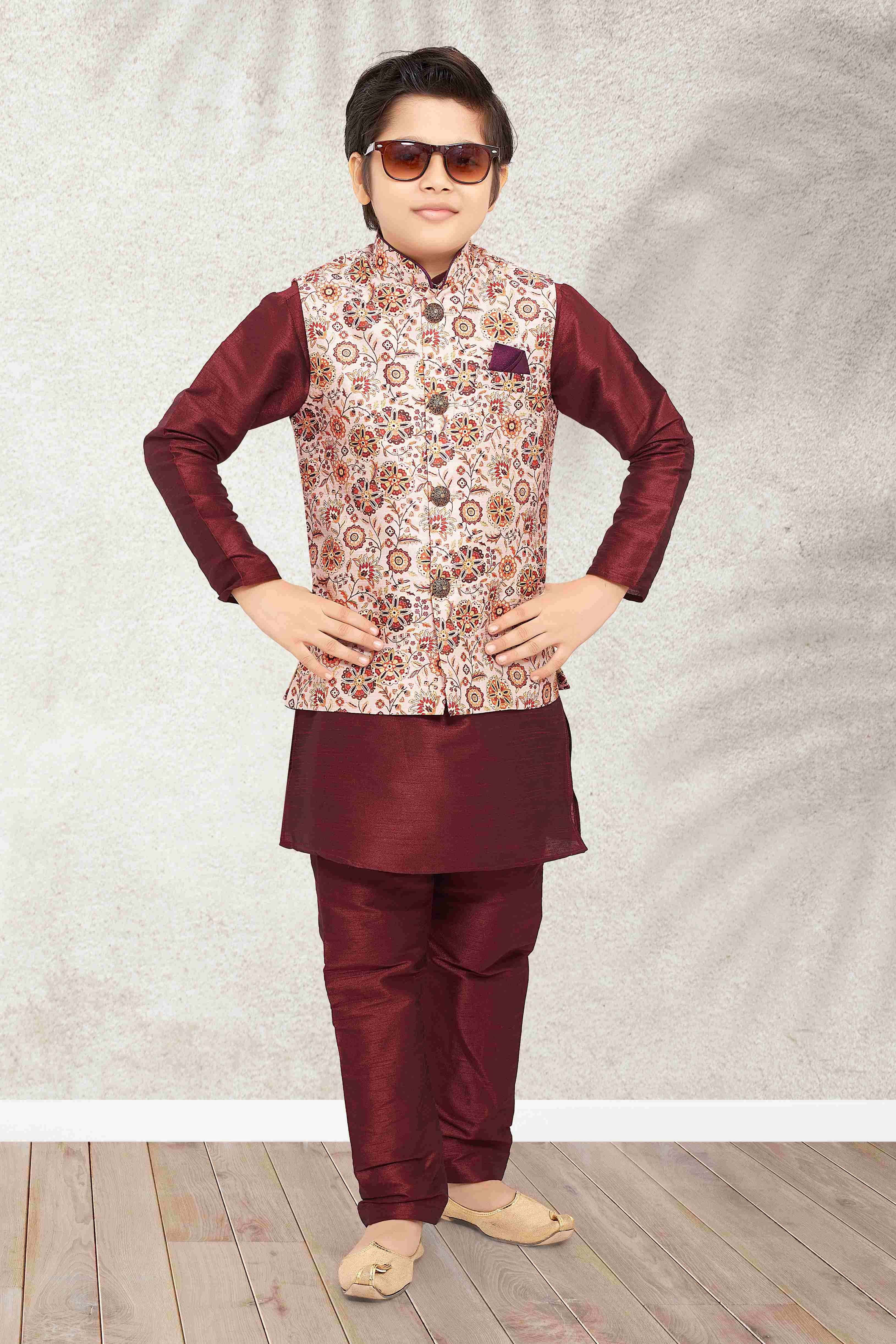 Raivat Ethnic Banarasi Silk Digital Printed Kurta Pajama With Jacket In Cream Colour - Distacart