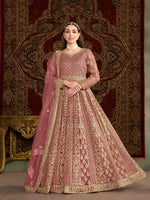 Thumbnail for Anaita Peach Embroidered Net Anarkali Suit - Distacart