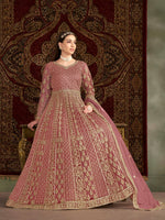 Thumbnail for Anaita Peach Embroidered Net Anarkali Suit - Distacart