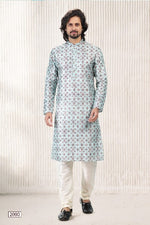 Thumbnail for Raivat Ethnic Jacquard Banarasi Silk Digital Print Kurta Pajama In Green Colour - Distacart