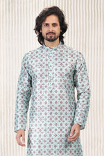 Thumbnail for Raivat Ethnic Jacquard Banarasi Silk Digital Print Kurta Pajama In Green Colour - Distacart