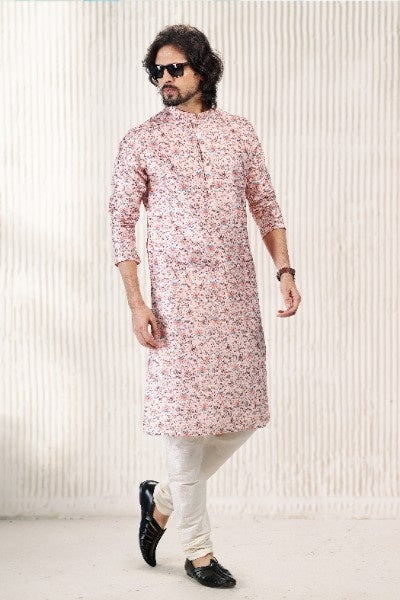 Raivat Ethnic Jacquard Banarasi Silk Digital Print Kurta Pajama In Peach Colour - Distacart