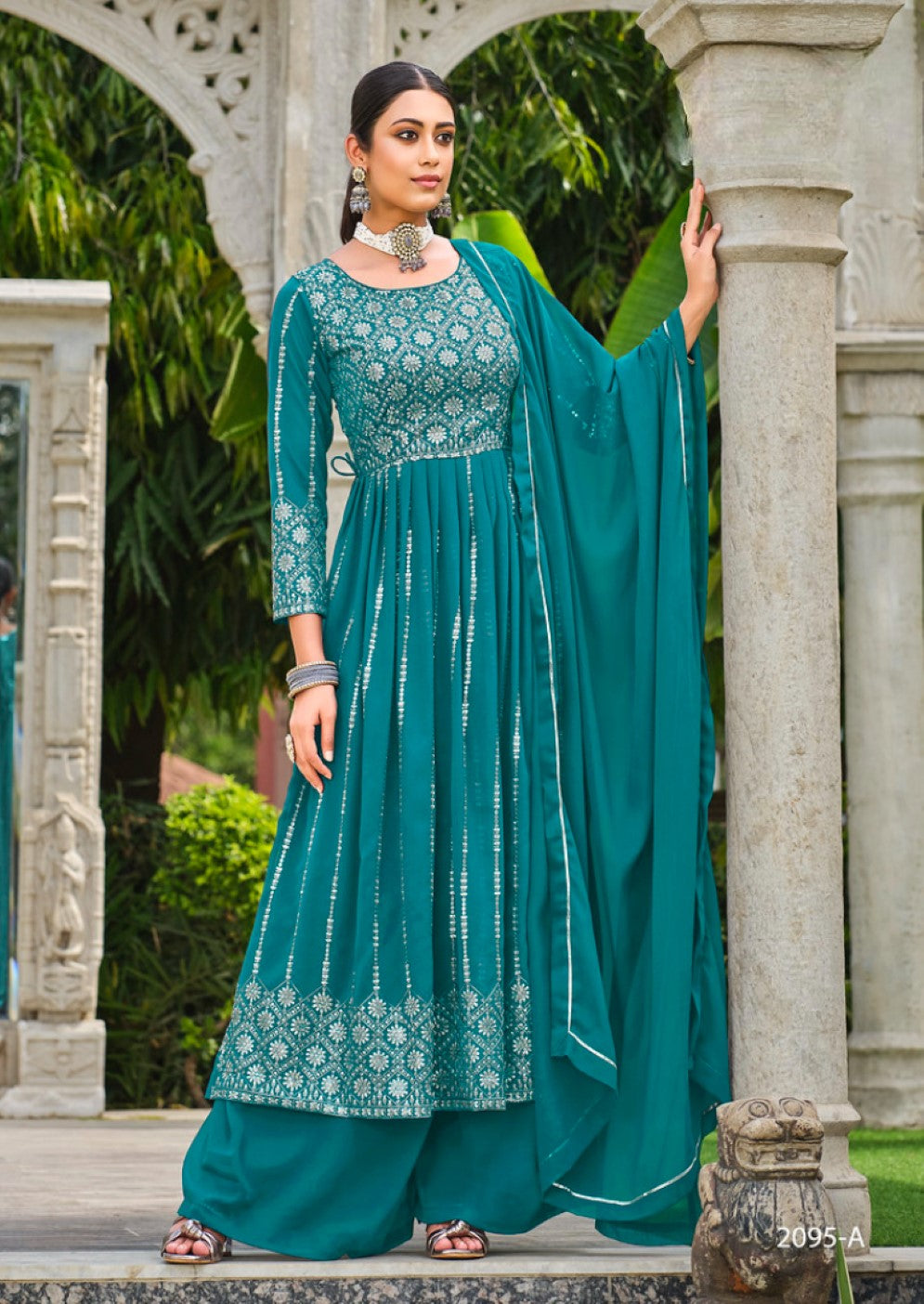 Anaita Blue Faux Georgette Plazzo Suit With Embroidery & Sequins Work - Distacart